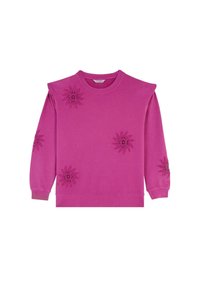 Lyserød sweatshirt med skulderdetaljer, prydet med blomsterbroderi i mørkelyserød på fronten og ærmerne. Fremstillet af blød bomuld.