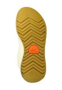 Gummisohle mit einem Zickzackmuster in Hellbraun und einem orangefarbenen Sorel-Logo. Strukturiert für Grip und Langlebigkeit.