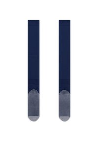 Calzini blu navy con un colore uniforme e accenti a strisce orizzontali sul calcio in grigio e blu navy. Realizzati in materiale liscio e elasticizzato.