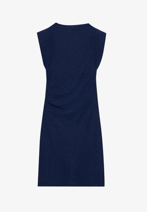 Navyblaues ärmelloses Kleid aus strukturiertem Stoff mit leichtem Schimmer. Verfügt über ein drapiertes Rückendetail und eine A-Linie-Silhouette.