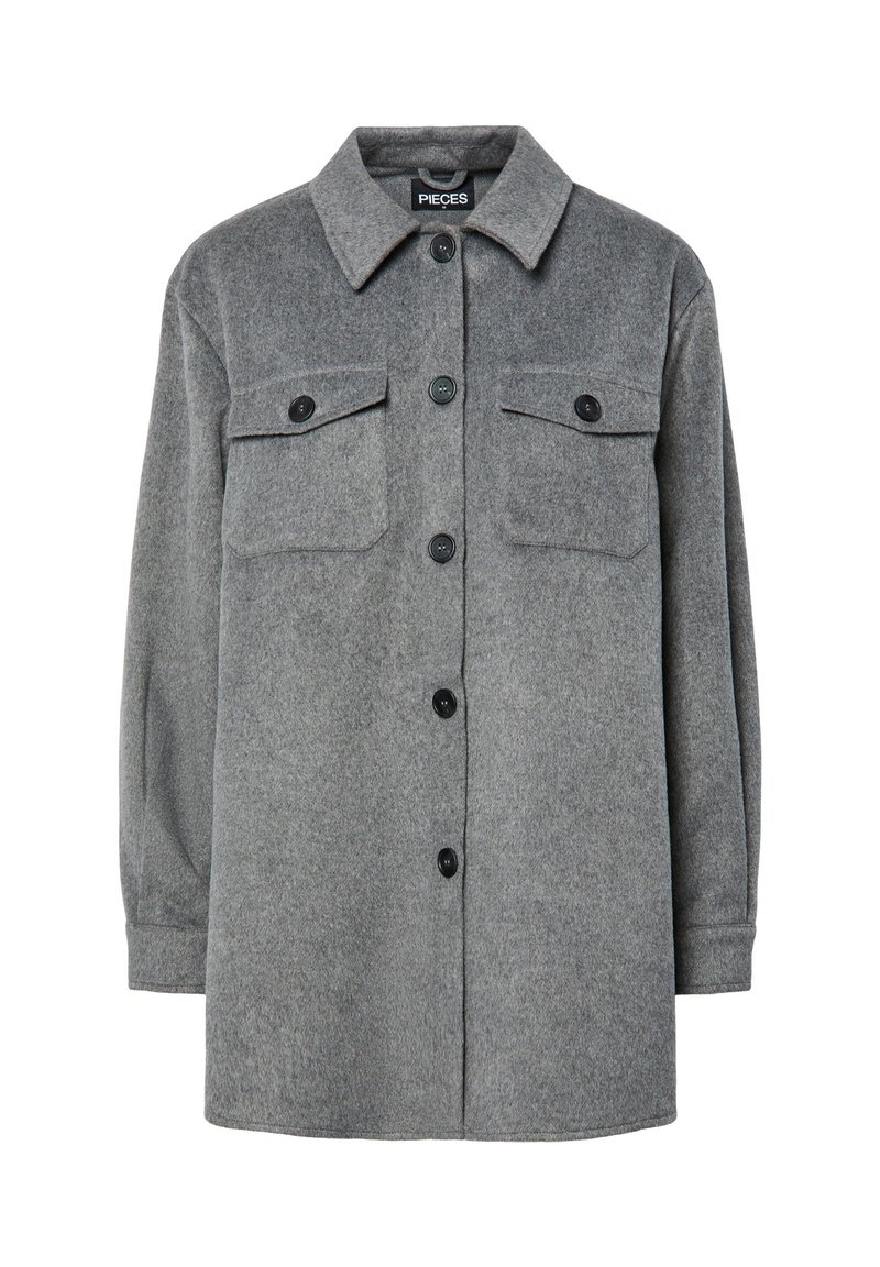 Pieces Mantel donkergrijs gemêleerd Pieces Mantel donkergrijs gemêleerd