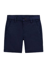 Marineblaue Baumwollshorts mit Knopfverschluss, Taschen vorne und glatter Textur. Sie zeichnen sich durch ein klassisches Design und eine gerade Passform aus.