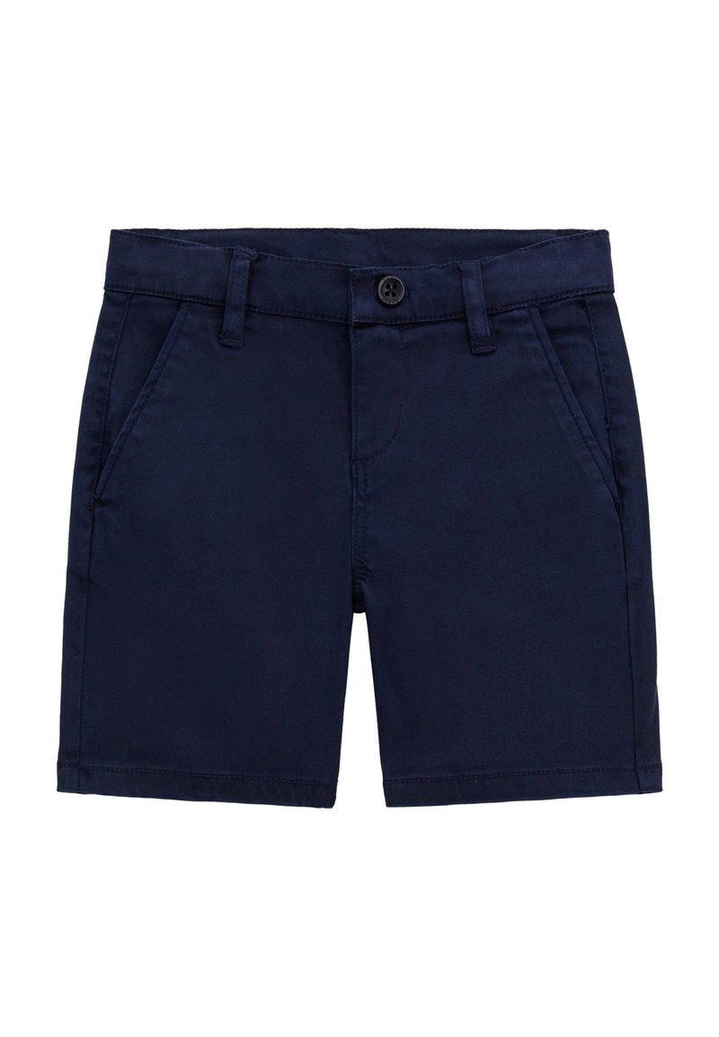 Marineblaue Baumwollshorts mit Knopfverschluss, Taschen vorne und glatter Textur. Sie zeichnen sich durch ein klassisches Design und eine gerade Passform aus.