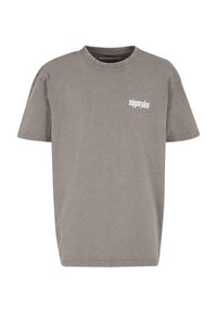 Tricou din bumbac gri, cu o croială relaxată. Prezintă mâneci scurte și un mic logo alb pe pieptul stâng. Material moale, texturat.