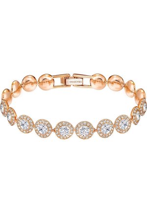 Armband van roségoud met afwisselend gepolijste kralen en ronde heldere kristallen, met een Swarovski gegraveerd sluiting.