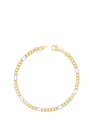 Bracciale a catena con maglie alternate oro e argento, con chiusura a moschettone in oro.