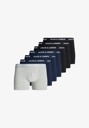 Boxershorts im Paket mit sieben Stück: grau, marineblau und schwarz. Aus weichem Baumwollmaterial, mit einem kontrastierenden Bund und dem Logo "JACK & JONES".