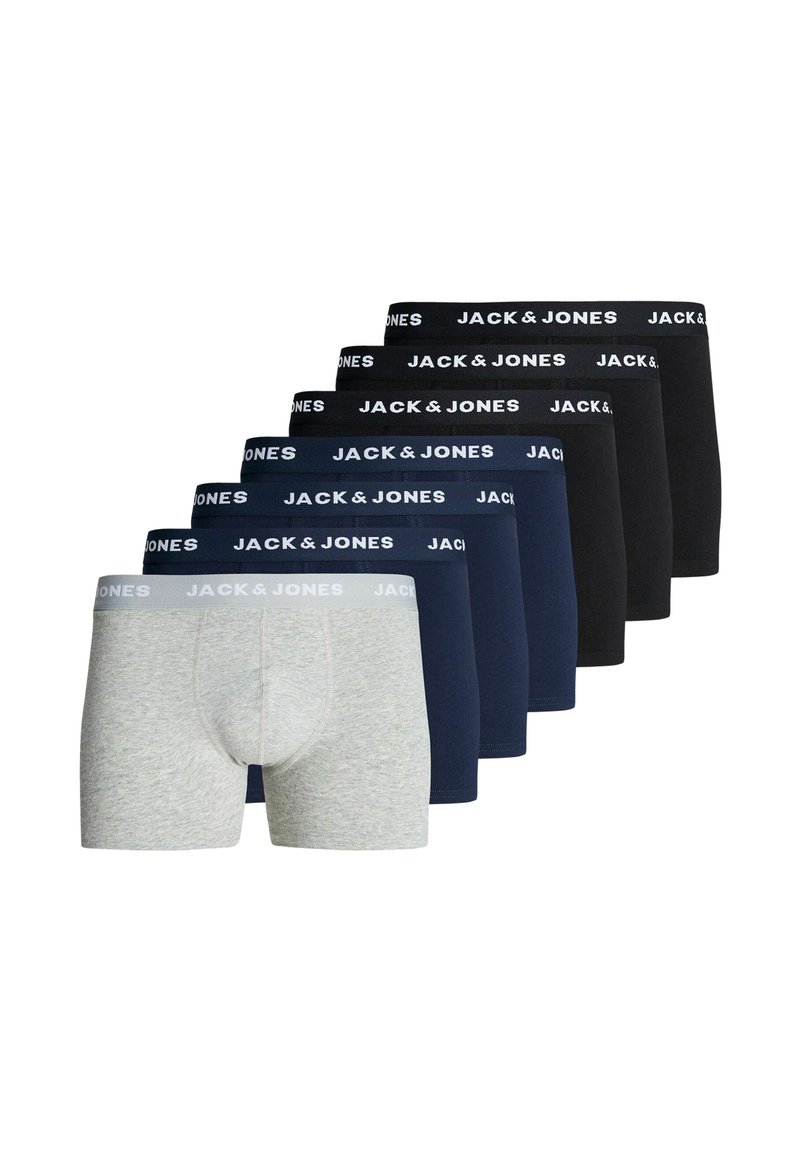 Boxer shorts in a pack of seven: gray, navy, and black colors. Soft cotton material, featuring a contrasting waistband with "JACK & JONES" logo.