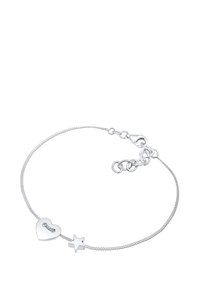 Armband aus Sterlingsilber mit einem Herz- und Sternanhänger, feiner Kette und verstellbarem Verschluss für eine individuelle Passform.