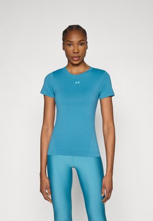 Korte mouwen sporttop in effen turquoise, aangesloten model, gemaakt van rekbare stof met een ronde halslijn en subtiel logodetail.