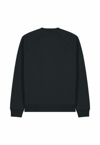 Sweatshirt noir à manches longues et col rond. Présente des poignets et un ourlet côtelés, une texture lisse et un design de manches raglan.