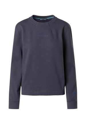 Sudadera de un oscuro color marino, hecha de una suave mezcla de algodón. Presenta un cuello redondeado acanalado, mangas largas y un logo bordado de "NORTH SAILS" en el pecho.