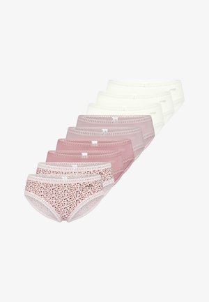 Ensemble de sous-vêtements pour femmes comprenant six couleurs unies (rose clair, rose foncé, blanc) et un modèle imprimé léopard, avec des détails en dentelle.
