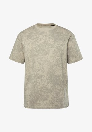 Beige t-shirt med korte ærmer lavet af blødt bomuld. Har et struktureret, spottet mønster hele vejen igennem og en klassisk rund hals.