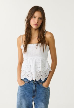 EMBROIDERED RUFFLED - Débardeur - white