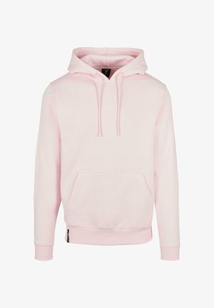 Sudadera rosa claro hecha de una mezcla de algodón, con un bolsillo frontal tipo canguro, capucha ajustable con cordón y puños y dobladillo de canalé.