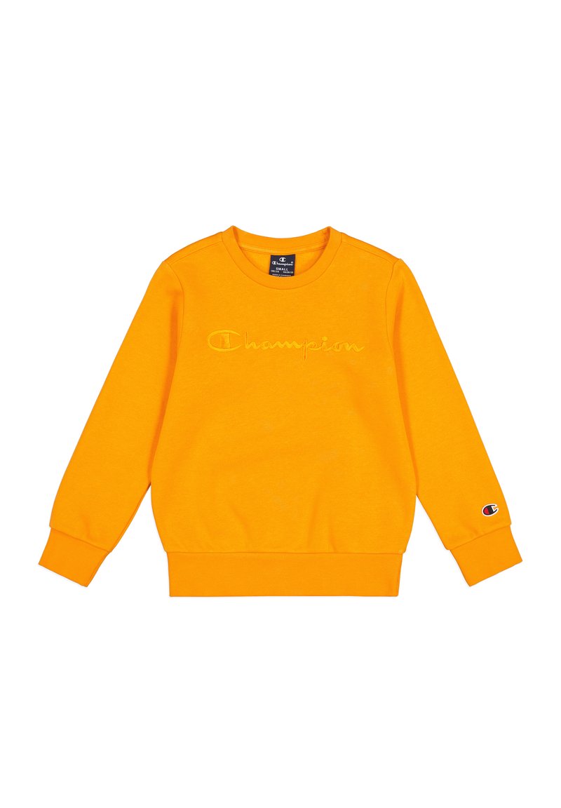 Pomarańczowy bawełnowy sweatshirt z długimi rękawami, ściągaczami przy mankietach i dekolcie. Posiada haftowany logo "Champion" z przodu oraz naszywkę z logo na rękawie.