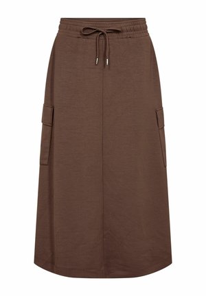 Bruine, enkel-lange rok gemaakt van zachte stof met een elastische tailleband, verstelbaar trekkoord en twee zijcargo pockets.