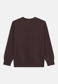 Felpa marrone, con collo a rotondo, maniche lunghe, polsini e fondo a costine, realizzata in materiale morbido, texture liscia, semplice senza motivi.