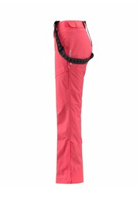 Pantaloni outdoor rosa con tasca laterale, cuciture rinforzate e cintura nera removibile con dettaglio decorativo, caratterizzati da un design a gamba smussata.