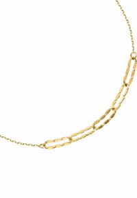 Guldkedja med avlånga, sammankopplade länkar med en texturerad yta. Slät och glänsande finish med en delikat design.