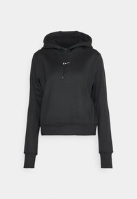 Hoodie nero corto realizzato in materiale morbido, con cappuccio regolabile, maniche lunghe e logo Nike bianco sul petto.