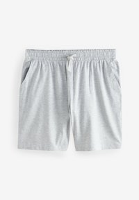 Grå bomullsshorts med elastisk linning och snörning, med två sidofickor och en slät yta.