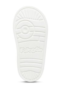 Weiße Gummisohle mit strukturierten Gripmustern und kreisförmigen Akzenten; „Falcotto“-Logo auf der Oberfläche geprägt.