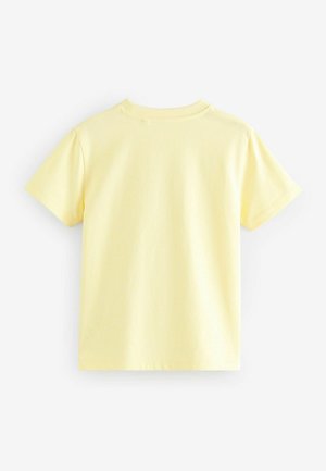 Kortärmad t-shirt i mjuk gul bomull, med en klassisk rund hals och en slät yta utan några mönster eller detaljer.