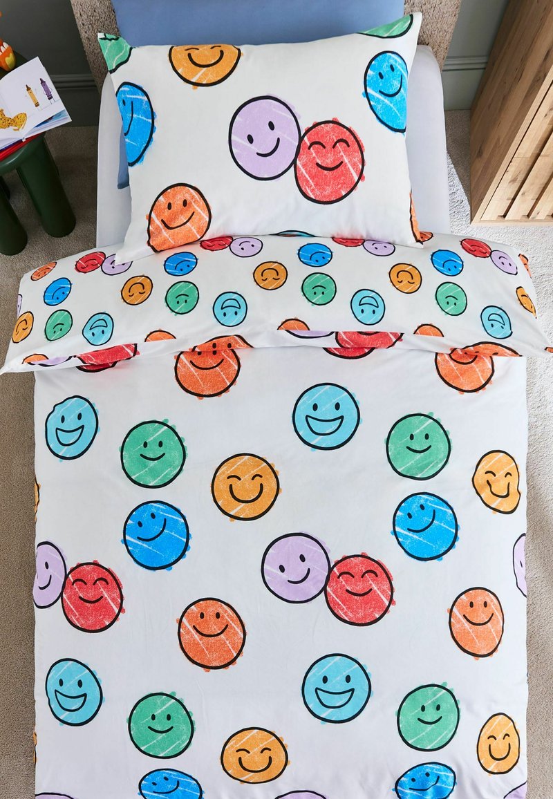 Next DUVET COVER AND PILLOWCASE SET - Bettwäsche - blue multi happy faces/blau