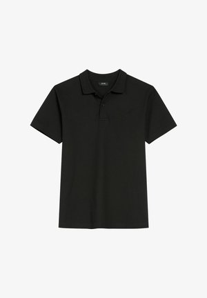Czarna koszulka polo z bawełny z klasycznym kołnierzykiem i krótkimi rękawami; posiada subtelne wytłaczane logo na piersi.