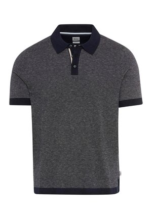 Kurzärmeliges Poloshirt in Marineblau und Grau mit strukturiertem Muster, Knopfleiste sowie geripptem Kragen, Bündchen und Saum.
