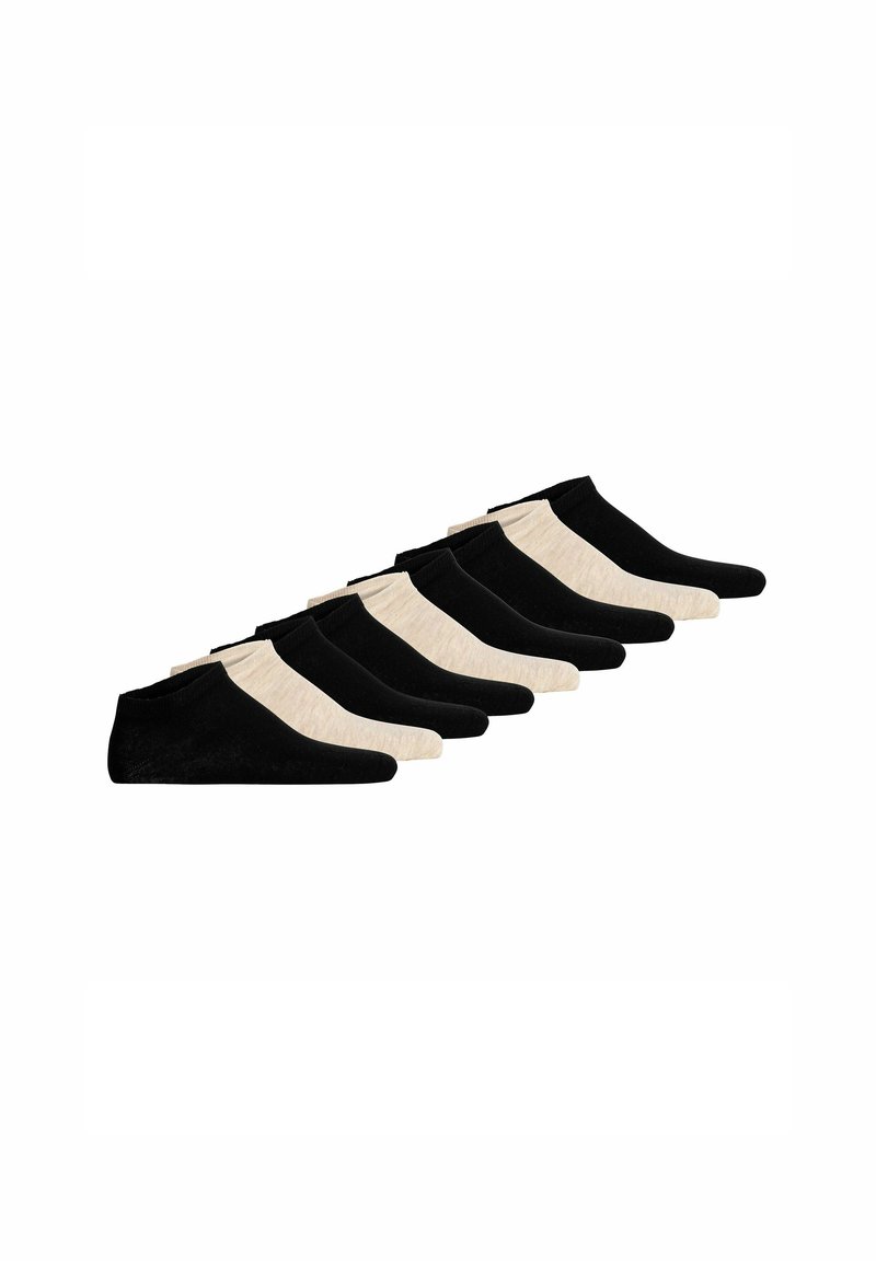 Sæt med otte ankelstrømper i sort og beige farver. Blødt stof med en glat overflade og lavskåren design for en tætsiddende pasform.