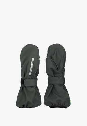 Zielone wodoodporne rękawice z elastycznymi mankietami i zapięciem na rzep. Posiadają metkę po boku oraz mały akcent w postaci szwedzkiej flagi u podstawy.