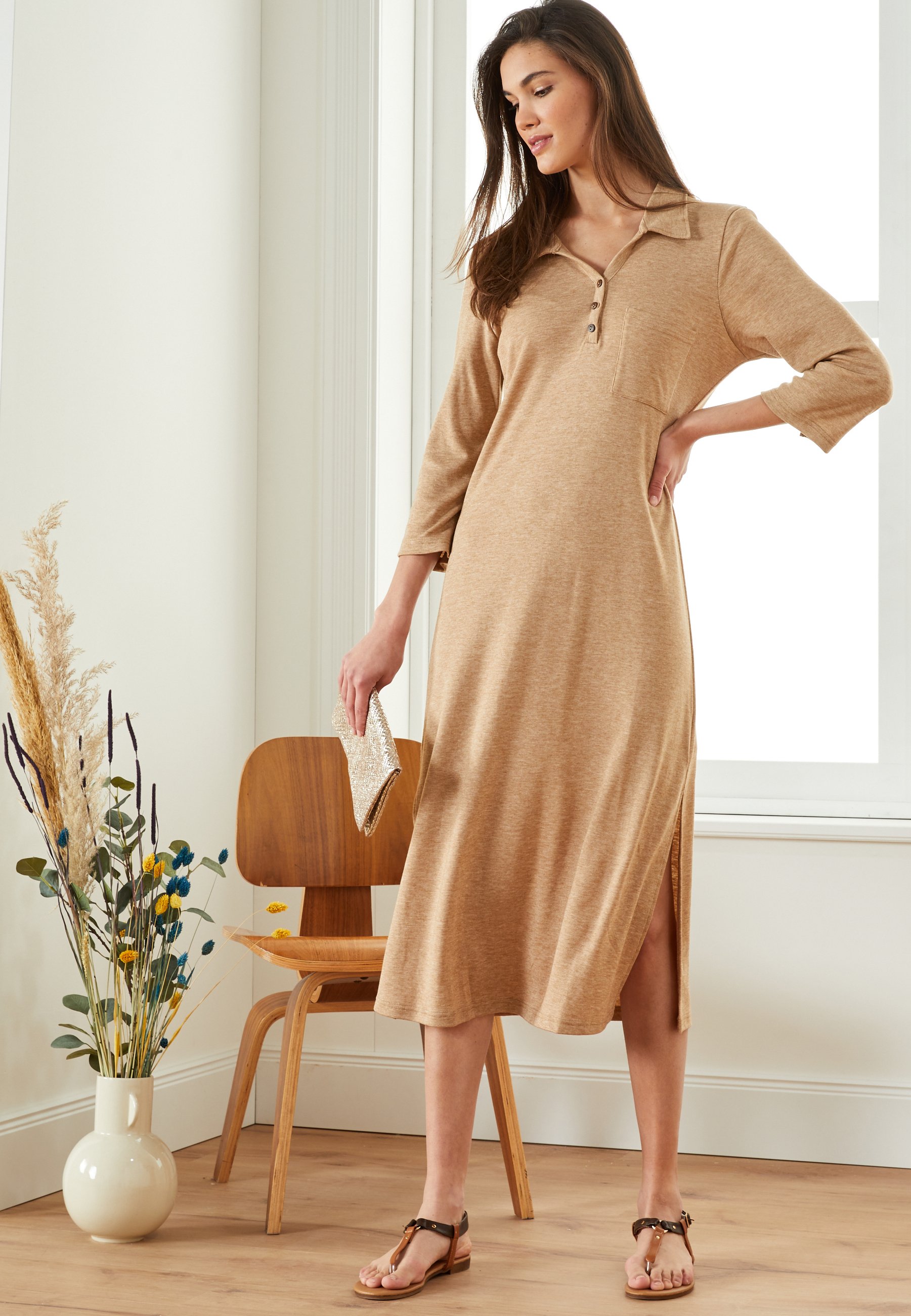 Lounge Nine DREAMIELN Strikket kjole camel melange Lounge Nine DREAMIELN - Topper langermet - camel melange