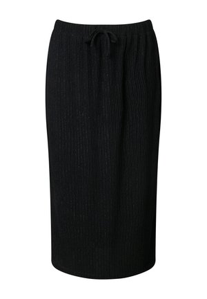 Falda midi de punto acanalado negra con cintura elástica y cordón ajustable en la parte delantera.