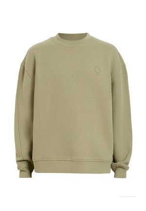 Licht olijfgroene sweatshirt gemaakt van katoen, met een ronde hals, drop shoulders, en een klein logo op de borst. Gestructureerde stof.