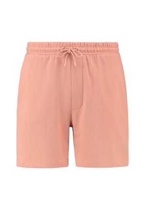 Peebris värvi puuvillased lühikesed püksid elastse vöökoha ja paelaga, esikoti ning pehme, sujuva tekstuuriga.