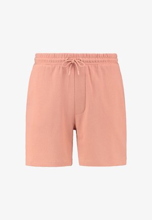 Peebris värvi puuvillased lühikesed püksid elastse vöökoha ja paelaga, esikoti ning pehme, sujuva tekstuuriga.