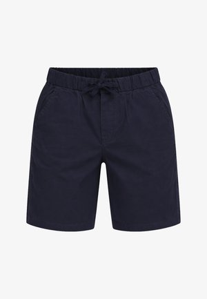 Pantaloncini casual blu navy con vita elasticizzata e coulisse, dotati di tasche laterali e vestibilità comoda.