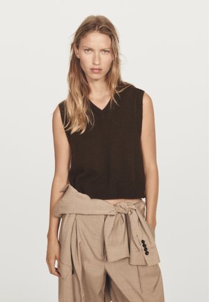 CROP V-NECK CASHMERE - Linne - mottled dark brown
