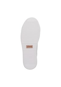White rubber shoe sole with textured grooves, featuring a small brown label with "BLACKSTONE" embossed. Smooth edges and rounded toe design.