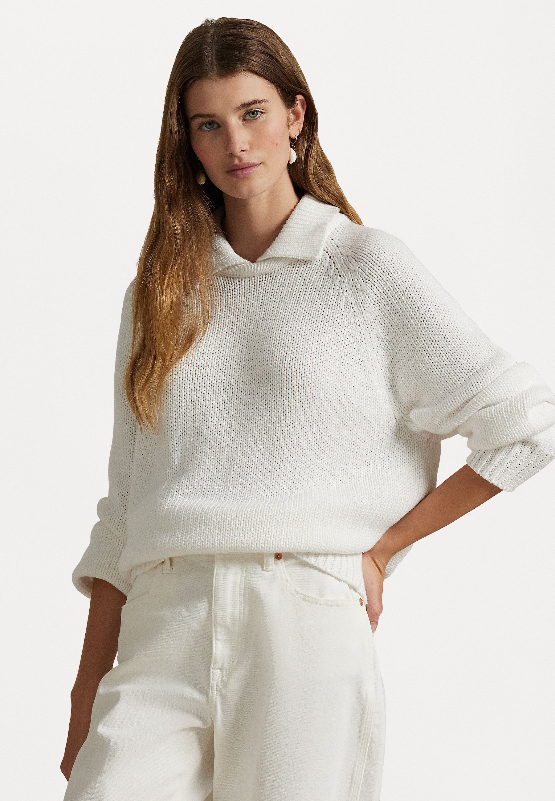 売れ筋商品|||ラルフローレン ニット&セーター レディース アウター LAYERED COLLAR SWEATER - Jumper - white Polo Ralph Lauren LAYERED COLLAR SWEATER - Jumper - white