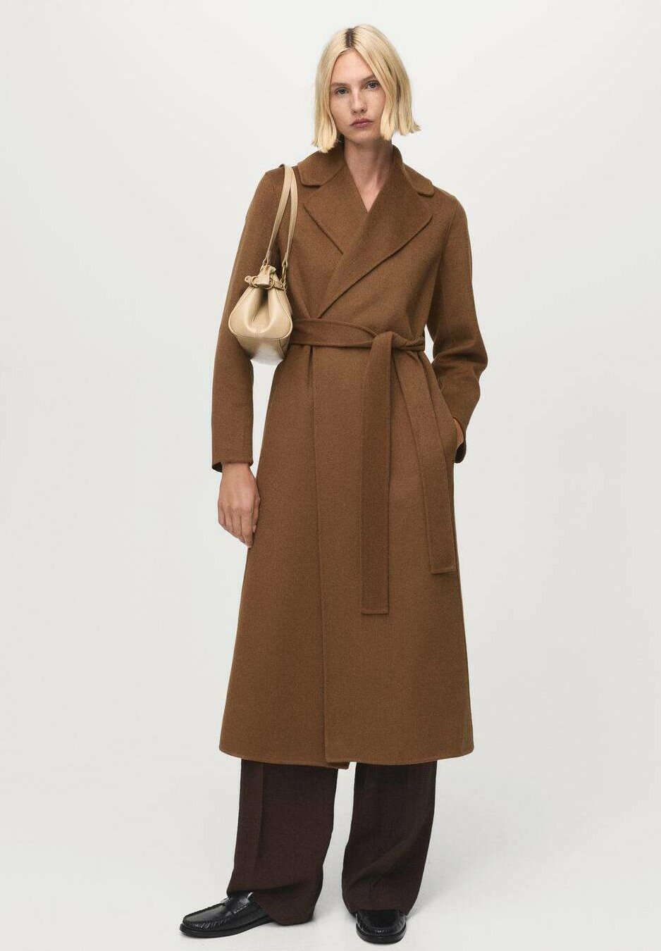 Mango Manteau Long Manteau Laine Manteau Col Cheminée Mango