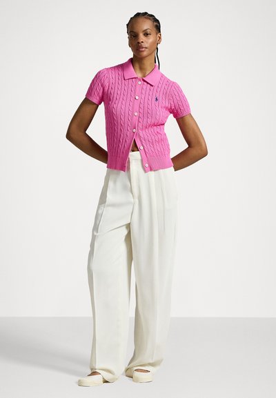 Polo Ralph Lauren CABLE COTTON SHORT SLEEVE POLO CARDIGAN - Kardigan - dalia pink