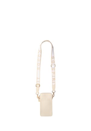 Beige Umhängetasche für Handy mit verstellbarem, breitem Riemen, bedruckt mit "SOGOX" in hellbeigen Buchstaben.