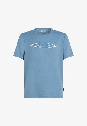Svetlomodré bavlnené tričko s krátkymi rukávmi, s centrálnym bielym oválnym grafickým motívom s textom "O'Neill" a "Surf Shop."