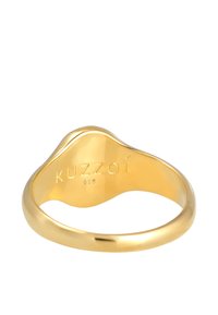 Gold ring with a smooth, wavy design. Inside engraved "Kuzzoi" and "925" for silver content. Polished finish, reflecting light.