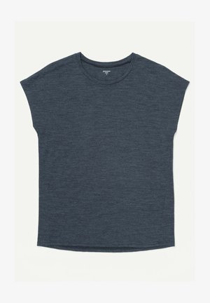 Dunkelmarineblaue Kurzarm-T-Shirt aus weichem Stoff. Verfügt über einen runden Halsausschnitt und eine lässige Passform mit leicht abgesenkten Schultern.