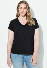 LAURASØN KLEINER KNOTEN V-AUSSCHNITT HALBARM - T-shirt basic - black